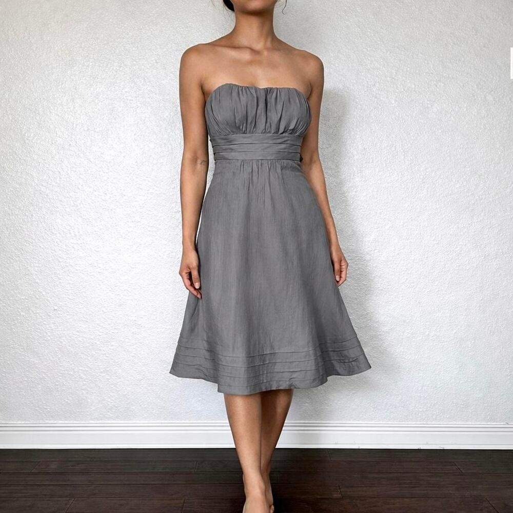 Vintage Y2K 100% Silk Dove Grey European Strapless Mini Dress Size XS 8P Luxury